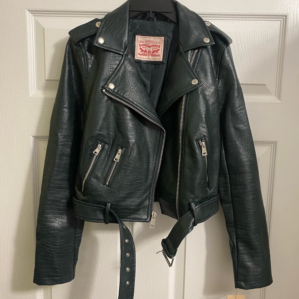 Faux Leather Jacket, Croc S/XS